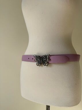Vintage Pink Leather Belt Butterfly Buckle Statement Y2K Boho Fairycore